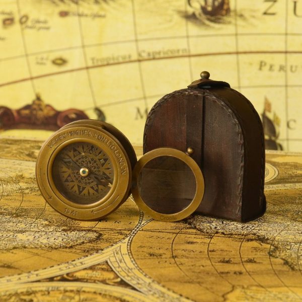 Antique Brass Sliding Magnifier Desk Compass | Henry Hughes 1941 Style | Handcrafted Reading & Navigational Aid - Image 3