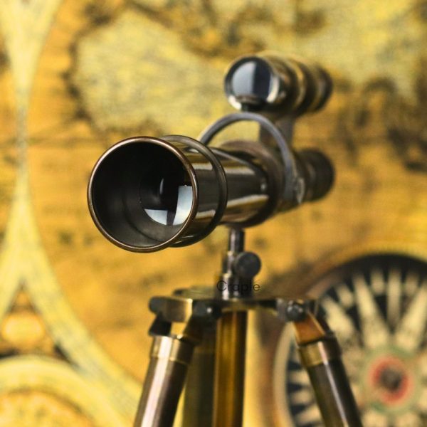Top-Mounted Double Barrel Telescope Antique Brass | Foldable Tripod, 360 Rotate | Nautical Decor & Collectible Gift - Image 2