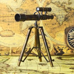 Top-Mounted Double Barrel Telescope Antique Brass | Foldable Tripod, 360 Rotate | Nautical Decor & Collectible Gift - Image 4