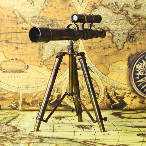 Top-Mounted Double Barrel Telescope Antique Brass | Foldable Tripod, 360 Rotate | Nautical Decor & Collectible Gift - Image 4
