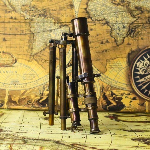 Top-Mounted Double Barrel Telescope Antique Brass | Foldable Tripod, 360 Rotate | Nautical Decor & Collectible Gift - Image 6
