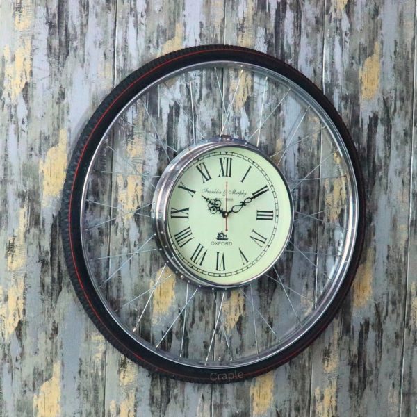 Bicycle Rim & Tire Steel Wall Clock | Large, Franklin & Murphy Oxford Style | Industrial & Cycling Enthusiast Decor - Image 3