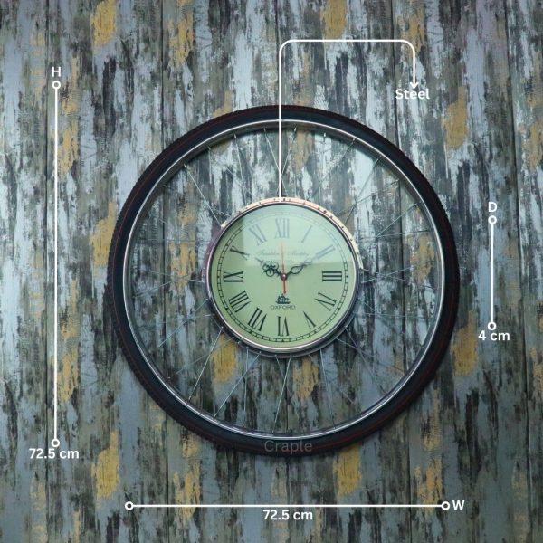 Bicycle Rim & Tire Steel Wall Clock | Large, Franklin & Murphy Oxford Style | Industrial & Cycling Enthusiast Decor - Image 4