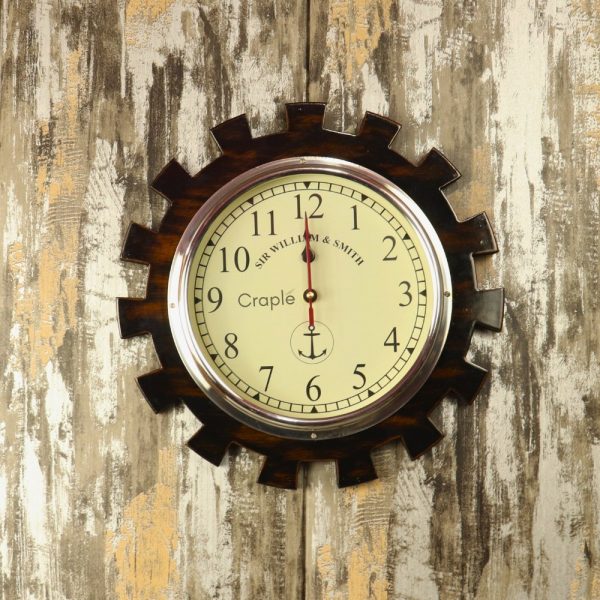 Gear-Shaped Wall Clock | Antique Wooden, William & Smith Nautical Dial | Industrial Rustic Home Decor Gift - Image 2