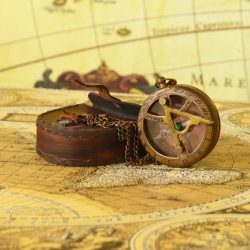 Gilbert & Sons Pocket Sundial Compass | Antique Brass, Foldable Gnomon & Chain | Vintage Navigational Keepsake - Image 2