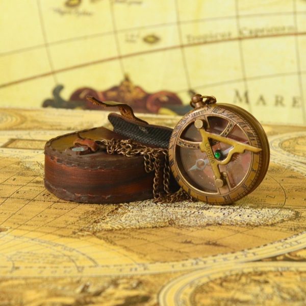 Gilbert & Sons Pocket Sundial Compass | Antique Brass, Foldable Gnomon & Chain | Vintage Navigational Keepsake - Image 2
