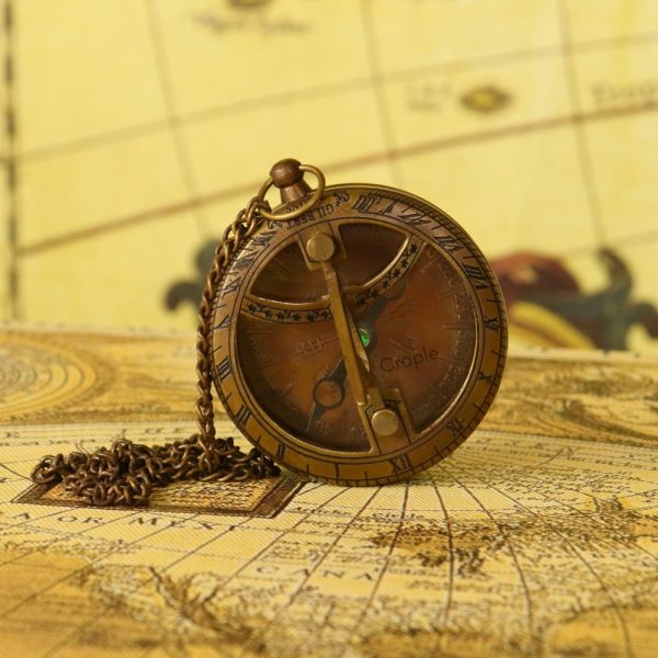 Gilbert & Sons Pocket Sundial Compass | Antique Brass, Foldable Gnomon & Chain | Vintage Navigational Keepsake - Image 5