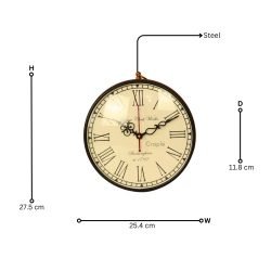 Embossed Double-Sided Steel Station Clock | Brass-Look, Ornate Scroll Bracket | Vintage Inspired Home Decor - Image 6