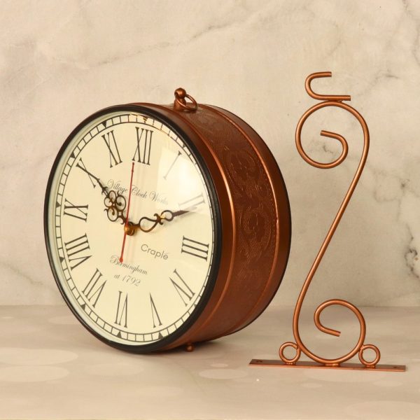 Embossed Double-Sided Steel Station Clock | Brass-Look, Ornate Scroll Bracket | Vintage Inspired Home Decor - Image 4