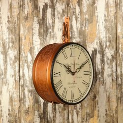 Embossed Double-Sided Steel Station Clock | Brass-Look, Ornate Scroll Bracket | Vintage Inspired Home Decor - Image 3