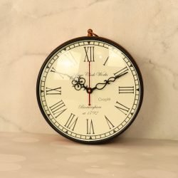 Embossed Double-Sided Steel Station Clock | Brass-Look, Ornate Scroll Bracket | Vintage Inspired Home Decor - Image 2