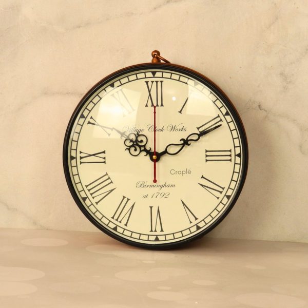Embossed Double-Sided Steel Station Clock | Brass-Look, Ornate Scroll Bracket | Vintage Inspired Home Decor - Image 2