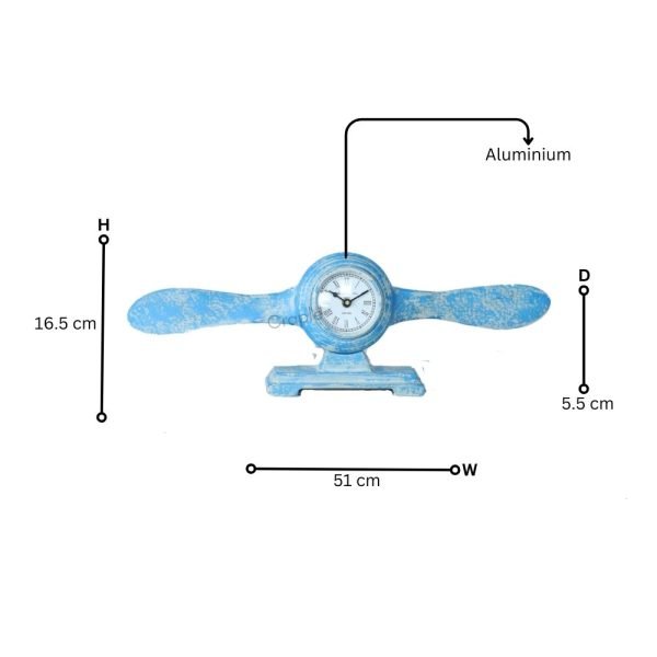 Airplane Propeller Sky Blue Aluminium Desk Clock | Vintage Aviation Style, Distressed Finish | Novelty Decor & Pilot Gift - Image 4