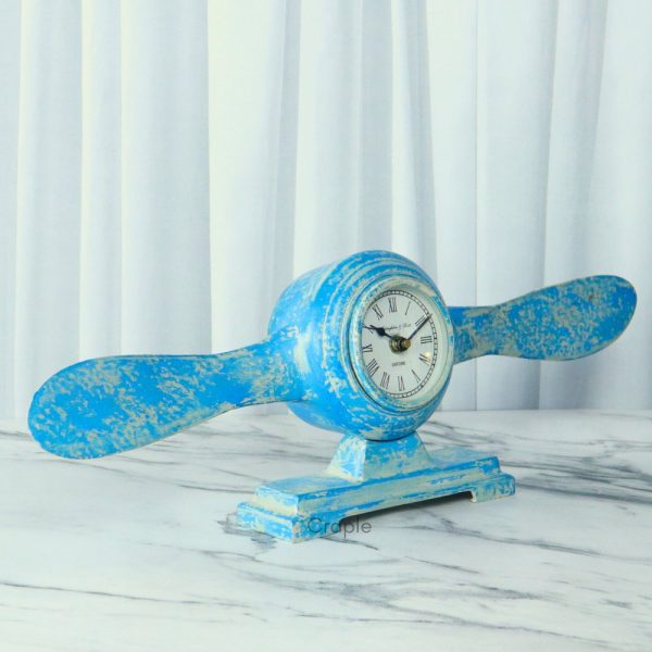 Airplane Propeller Sky Blue Aluminium Desk Clock | Vintage Aviation Style, Distressed Finish | Novelty Decor & Pilot Gift - Image 5
