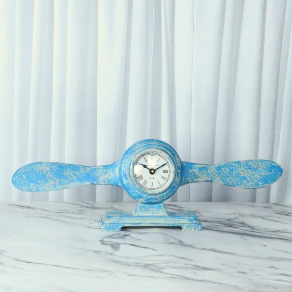 Airplane Propeller Sky Blue Aluminium Desk Clock | Vintage Aviation Style, Distressed Finish | Novelty Decor & Pilot Gift - Image 3