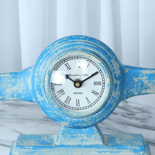 Airplane Propeller Sky Blue Aluminium Desk Clock | Vintage Aviation Style, Distressed Finish | Novelty Decor & Pilot Gift - Image 2