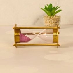 Classic 1-Minute Sand Timer | Shiny Brass, Pink Sand, Concentric Detail | Desk Focus Aid & Charming Gift - Image 3