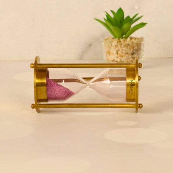 Classic 1-Minute Sand Timer | Shiny Brass, Pink Sand, Concentric Detail | Desk Focus Aid & Charming Gift - Image 3