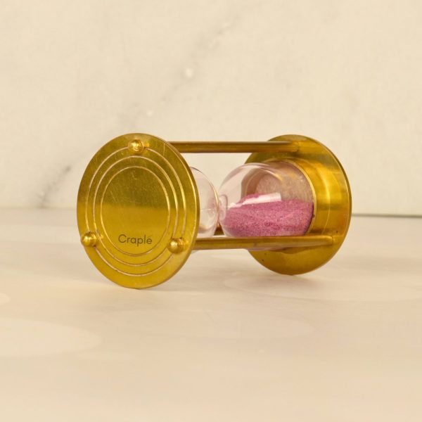 Classic 1-Minute Sand Timer | Shiny Brass, Pink Sand, Concentric Detail | Desk Focus Aid & Charming Gift - Image 2