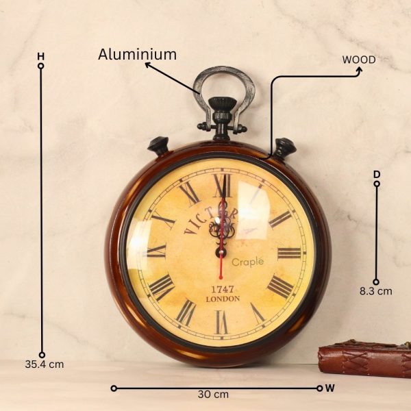 Handcrafted Large Wooden Wall Clock | Vintage Pocket Watch Style, Victoria London | Antique Statement Decor - Image 5