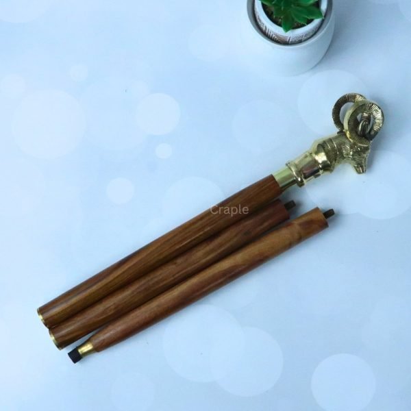 Rosewood Handcrafted Goat Cane Teak Polished Walking Stick - Image 3