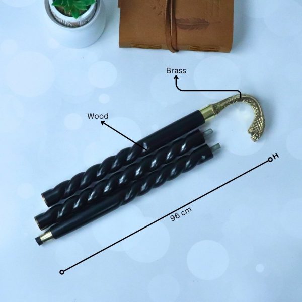 Solid Brass Cobra Handle Wooden Spiral Design Black Polished Vintage Stylish Walking Stick - Image 4