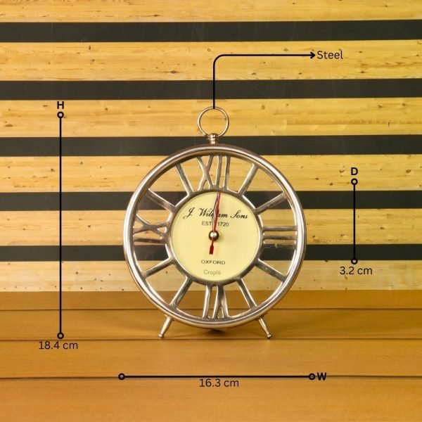 Skeleton Frame Silver Aluminium Clock | Desk & Wall Mountable | J. William Sons Oxford Style Decor Gift - Image 5