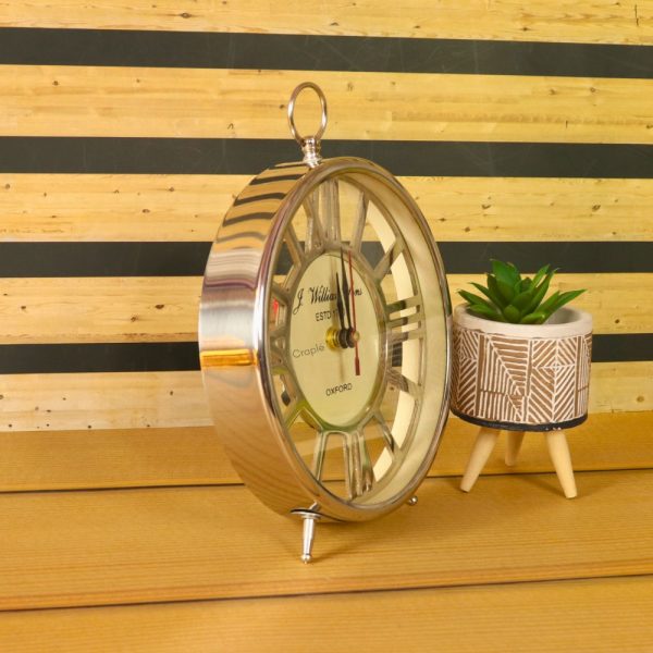 Skeleton Frame Silver Aluminium Clock | Desk & Wall Mountable | J. William Sons Oxford Style Decor Gift - Image 2