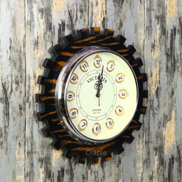 Victoria Round Gear-Shaped Wooden Wall Clock - Image 2