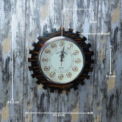Victoria Round Gear-Shaped Wooden Wall Clock - Image 4