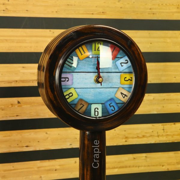 Colorful Number Tiles Pedestal Clock | Antique Wooden, Tall Design, Rustic Finish | Unique Desk & Shelf Decor Gift - Image 4