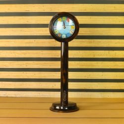 Colorful Number Tiles Pedestal Clock | Antique Wooden, Tall Design, Rustic Finish | Unique Desk & Shelf Decor Gift