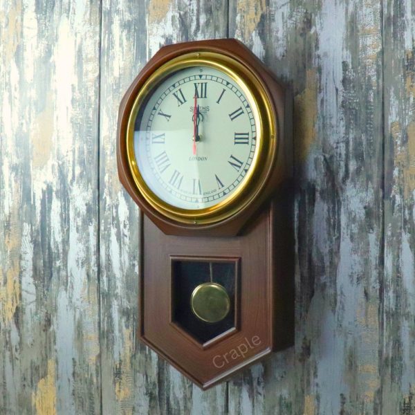 Vintage Brass-Faced Pendulum Clock with Teak Wooden Body Handcrafted Ideal Gift - Image 3
