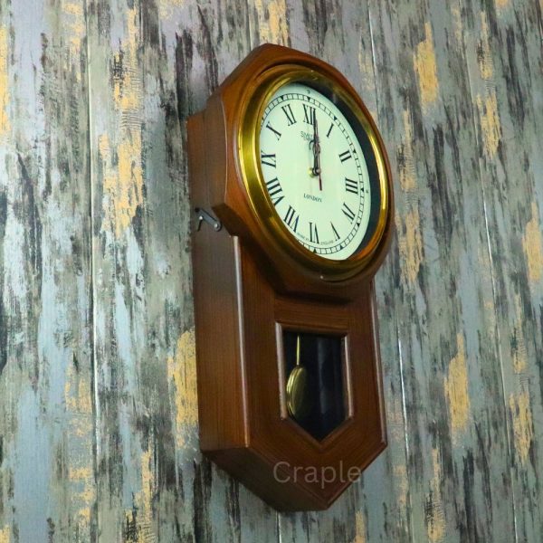 Vintage Brass-Faced Pendulum Clock with Teak Wooden Body Handcrafted Ideal Gift - Image 4