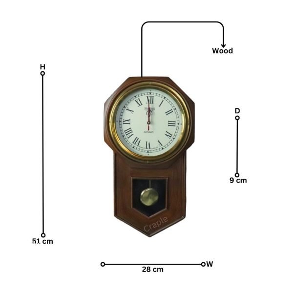 Vintage Brass-Faced Pendulum Clock with Teak Wooden Body Handcrafted Ideal Gift - Image 5