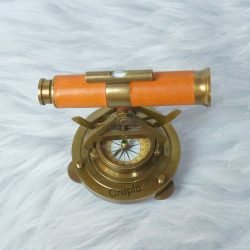 Handmade Antique Brass Alidade Telescope | Brown Leather Wrap, Compass | Surveying Decor Gift - Image 2