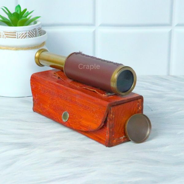 9" Leather-Wrapped Pocket Telescope | 3-Pipe Extendable, Achromatic Lens | Nautical Decor & Gift with Case - Image 4