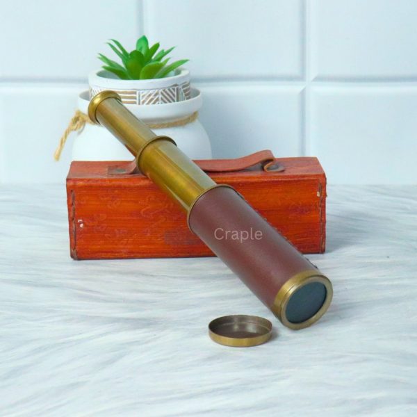 9" Leather-Wrapped Pocket Telescope | 3-Pipe Extendable, Achromatic Lens | Nautical Decor & Gift with Case - Image 3