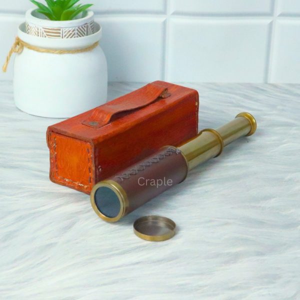 9" Leather-Wrapped Pocket Telescope | 3-Pipe Extendable, Achromatic Lens | Nautical Decor & Gift with Case - Image 2