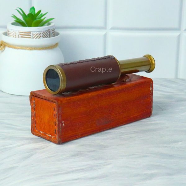 9" Leather-Wrapped Pocket Telescope | 3-Pipe Extendable, Achromatic Lens | Nautical Decor & Gift with Case - Image 5