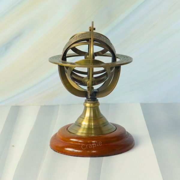 Small Brass Armillary Sphere | Zodiac Markings, Wood Base | Compact Desk Decor & Nautical Gift - Image 11