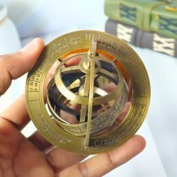 Small Brass Armillary Sphere | Zodiac Markings, Wood Base | Compact Desk Decor & Nautical Gift - Image 3