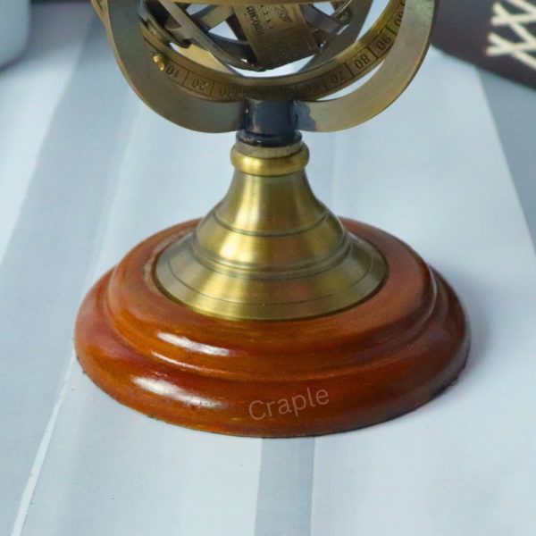 Small Brass Armillary Sphere | Zodiac Markings, Wood Base | Compact Desk Decor & Nautical Gift - Image 8