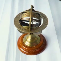 Small Brass Armillary Sphere | Zodiac Markings, Wood Base | Compact Desk Decor & Nautical Gift - Image 7