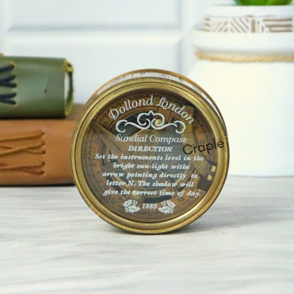 Antique Brass Sundial Compass | Calendar Lid, Wooden Box | Desk Decor & Collector's Gift - Image 2