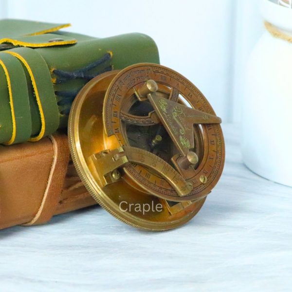 Antique Brass Sundial Compass | Calendar Lid, Wooden Box | Desk Decor & Collector's Gift - Image 4