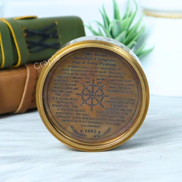 Antique Brass Sundial Compass | Calendar Lid, Wooden Box | Desk Decor & Collector's Gift - Image 6