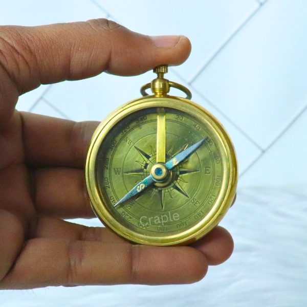 Classic Open Face Pocket Compass | Shiny Brass, Classic Design, Includes Chain | Elegant Navigational Keepsake & Gift - Image 2