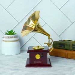 Handmade Brass & Wood Decorative Gramophone | Shiny Brass Horn | Vintage Style Music Decor & Gift - Image 2