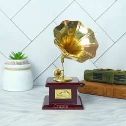 Handmade Brass & Wood Decorative Gramophone | Shiny Brass Horn | Vintage Style Music Decor & Gift - Image 5
